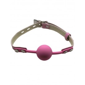 Розовый силиконовый кляп-шарик с фиксацией и замочком